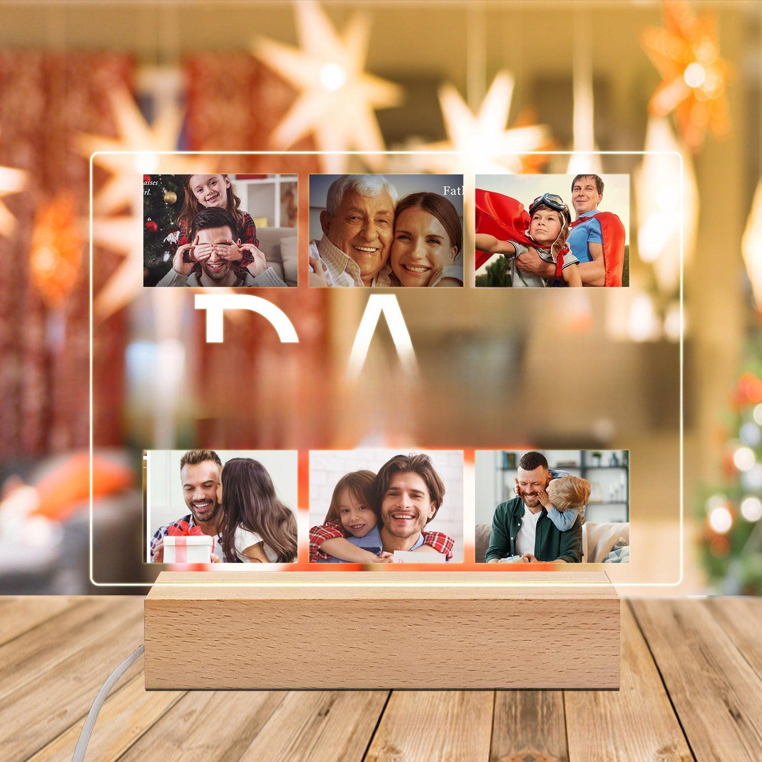Personalized LED Photo Frame with Wood Base