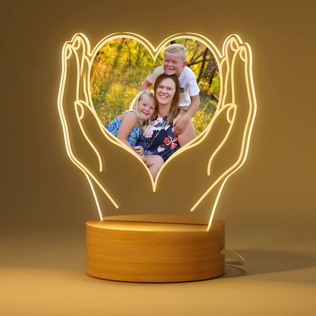 Personalized LED Photo Frame with Wood Base