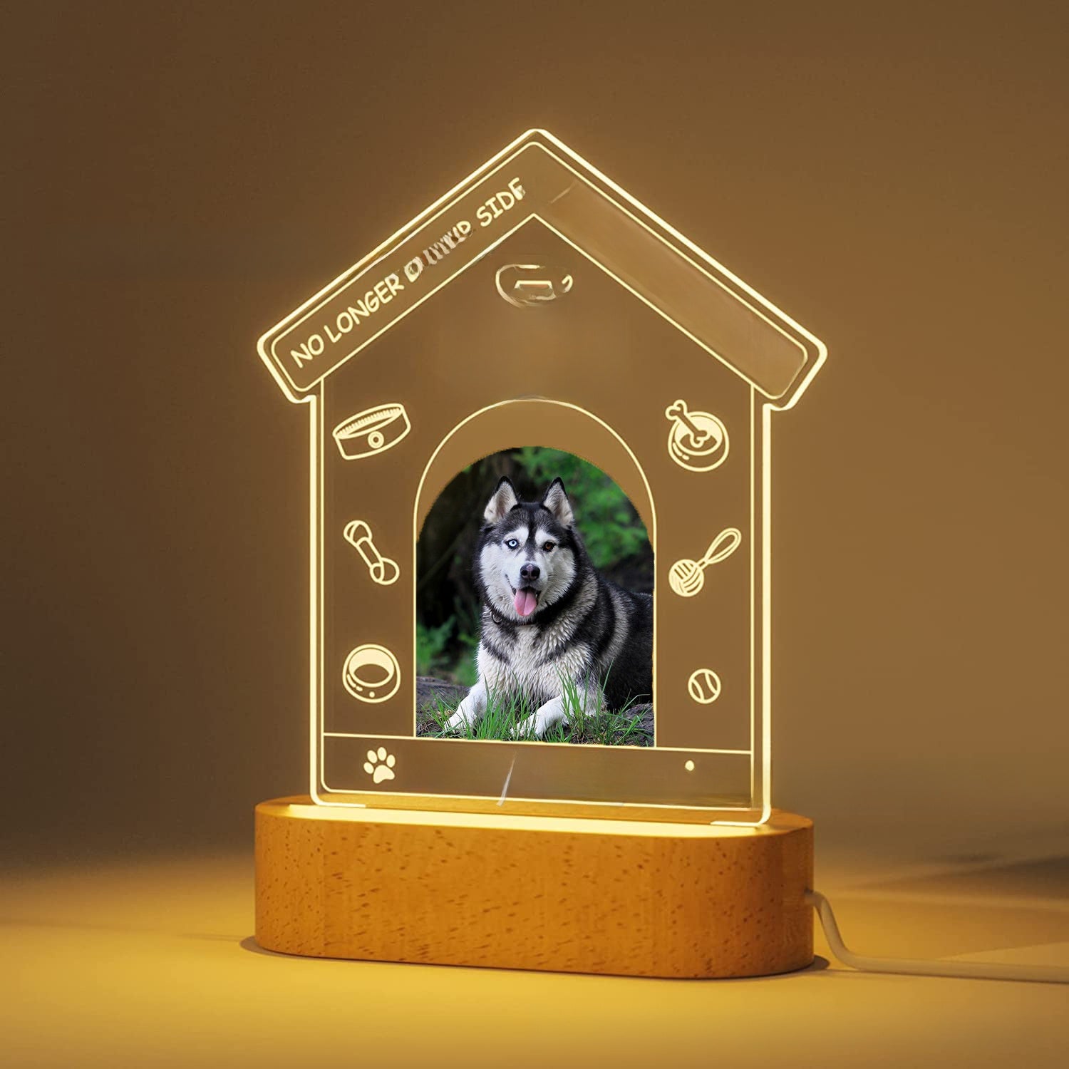 Personalized LED Photo Frame with Wood Base