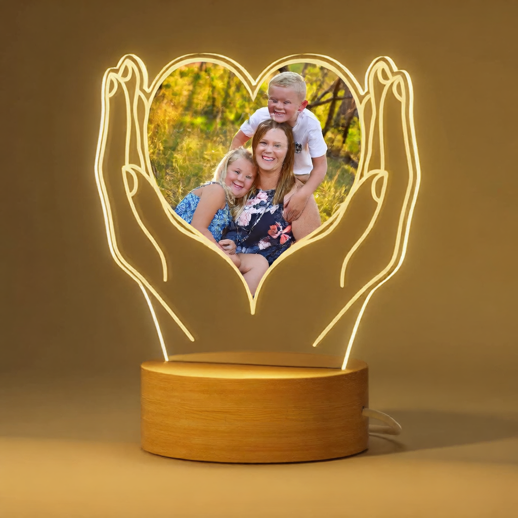 Personalized LED Photo Frame with Wood Base