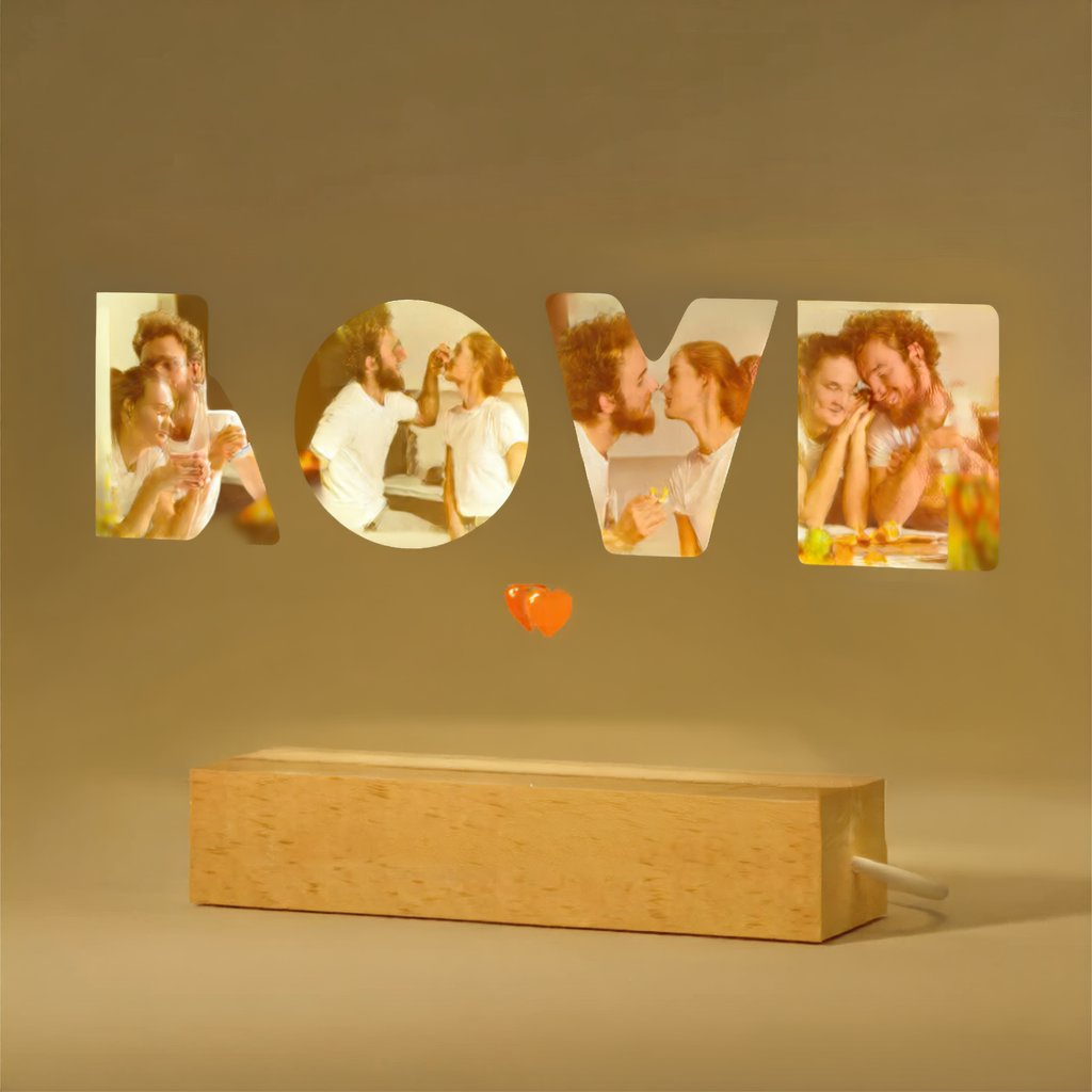Personalized LED Photo Frame with Wood Base