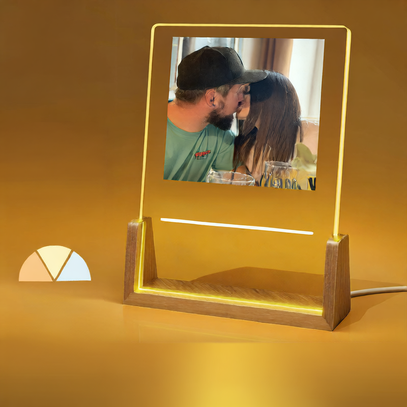 Personalized LED Photo Frame with Wood Base