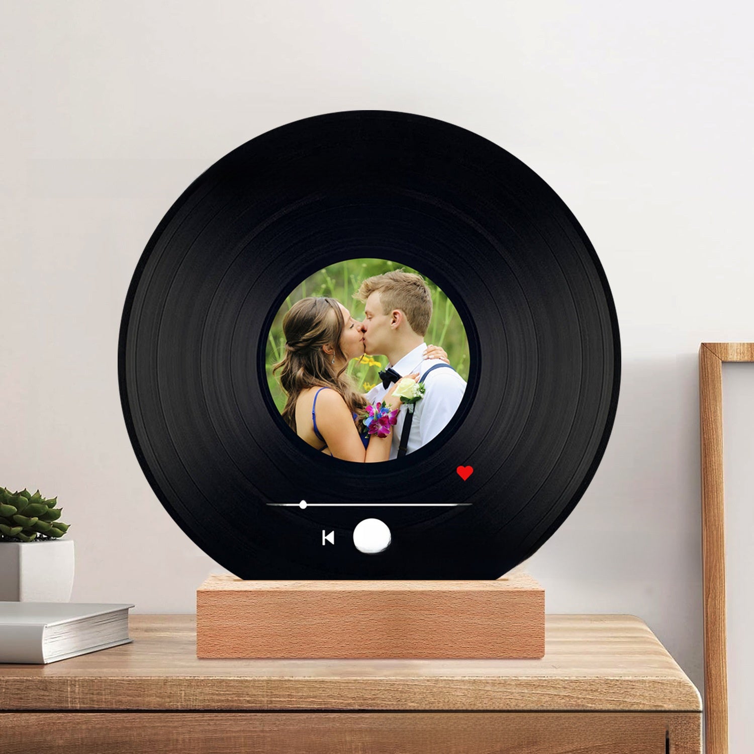 Personalized LED Photo Frame with Wood Base