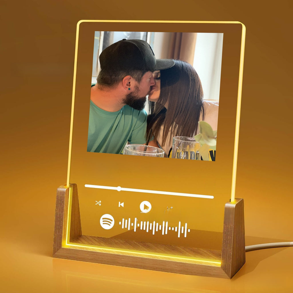 Personalized LED Photo Frame with Wood Base