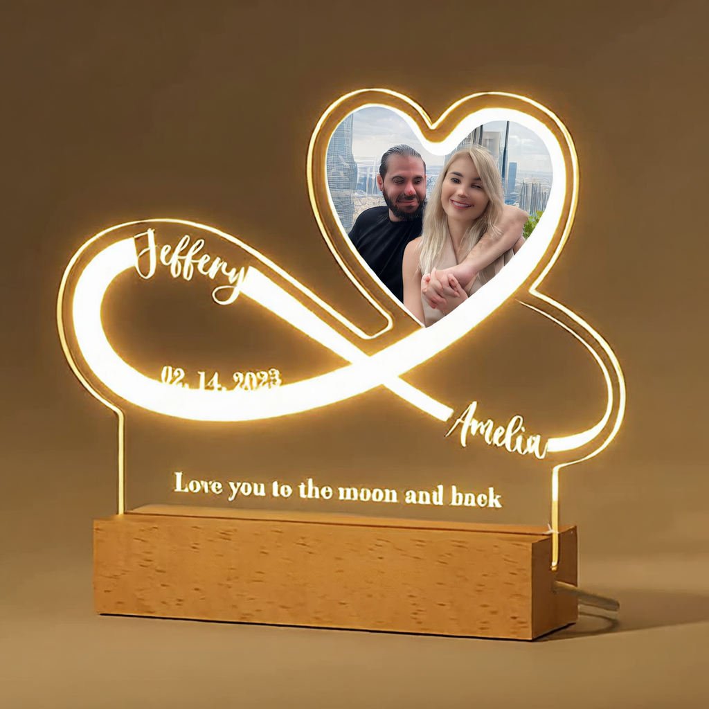 Personalized LED Photo Frame with Wood Base